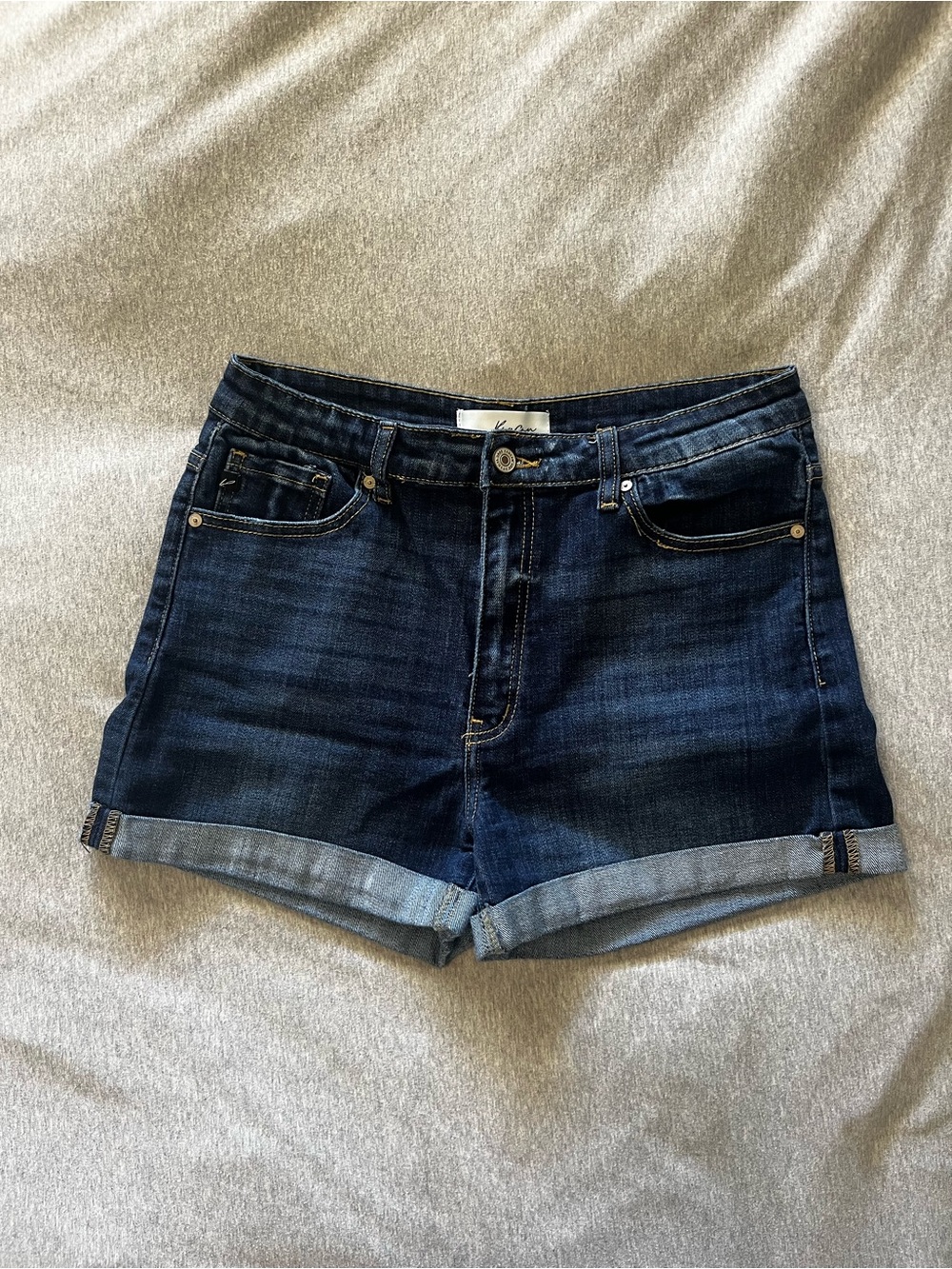 KanCan Dark Blue Cuffed Denim Shorts (Large)